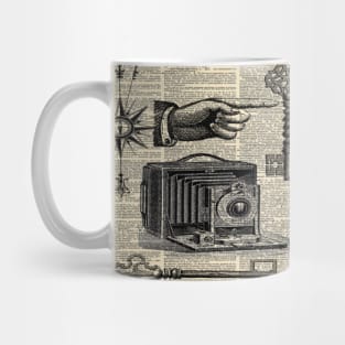 Dark Academia dictionary print steampunk skeleton keys antique camera Mug